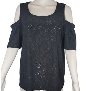 W5‎ Black Floral Eyelet Cold Shoulder Top